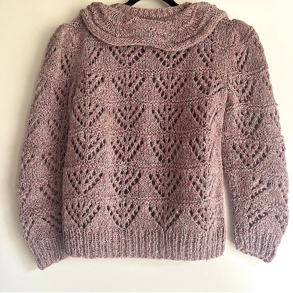 Handmade Crochet Sweater with Wide Rounded Peter Pan Collar in Pink - Picture 4 of 10